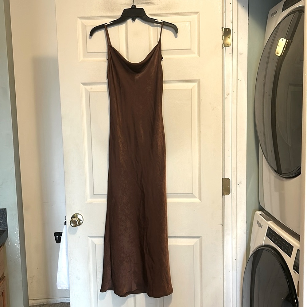 Forever 21 Brown Satin Maxi Dress Size Medium